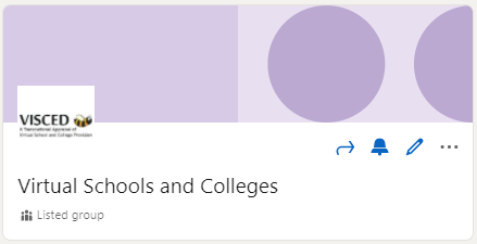 Image shows Virtual Schools and Colleges group page on LinkedIn. Purple banner with VISCED logo. 